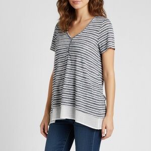 STUDIO B by Bobeau Striped High Low Top, Women’s L, Blue White